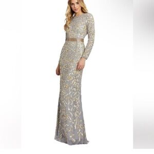 NWT Mac Duggal 4316
Platinum Gold Long Sleeve Embellished Gown 10